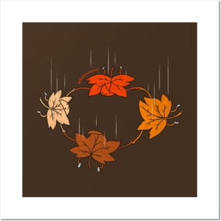 Funny Kawaii Fall Season Autumn Leaves Extreme Sports Free Falling Cartoon Posters and Art